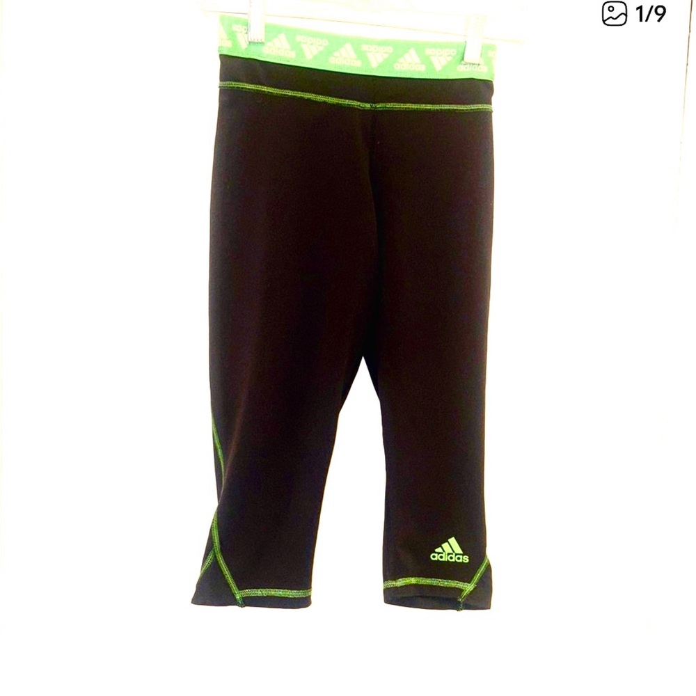 Adidas Black Leggings with Green Accents short length biking size small